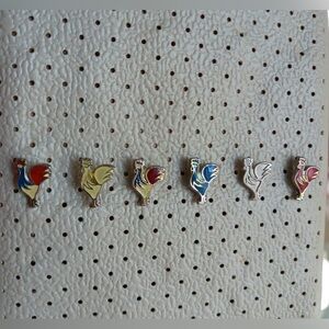 Set Vintage Colorful Rooster Pin Badges Rare 6 pcs